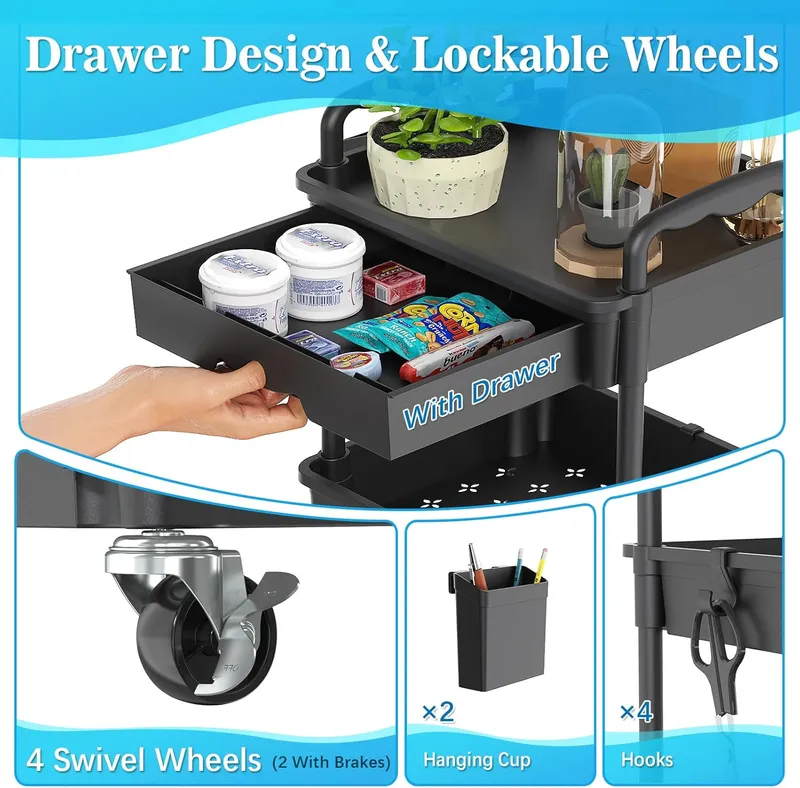 SUNALLY Bathroom Storage Organizer with 2 Lockable Wheels