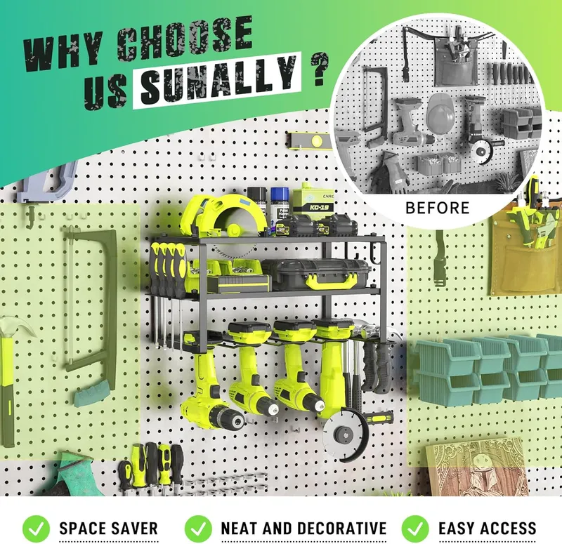 SUNALLY Power Tool Organizer, 4 Drill Holders A