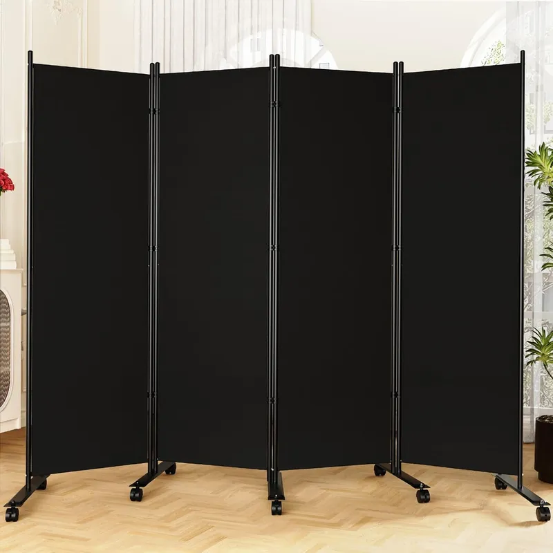 SUNALLY Room Divider 6FT Folding Privacy Screens with Lockable Wheels