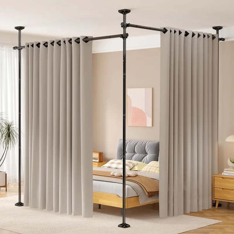 SUNALLY Room Divider No Drilling Curtain Rod Wall Divider for Room Separation